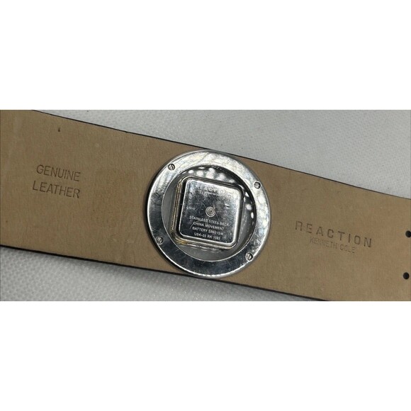 Kenneth Cole Reaction Digital Square Silver Tone Burgundy Leather Wide Band - Picture 4 of 6